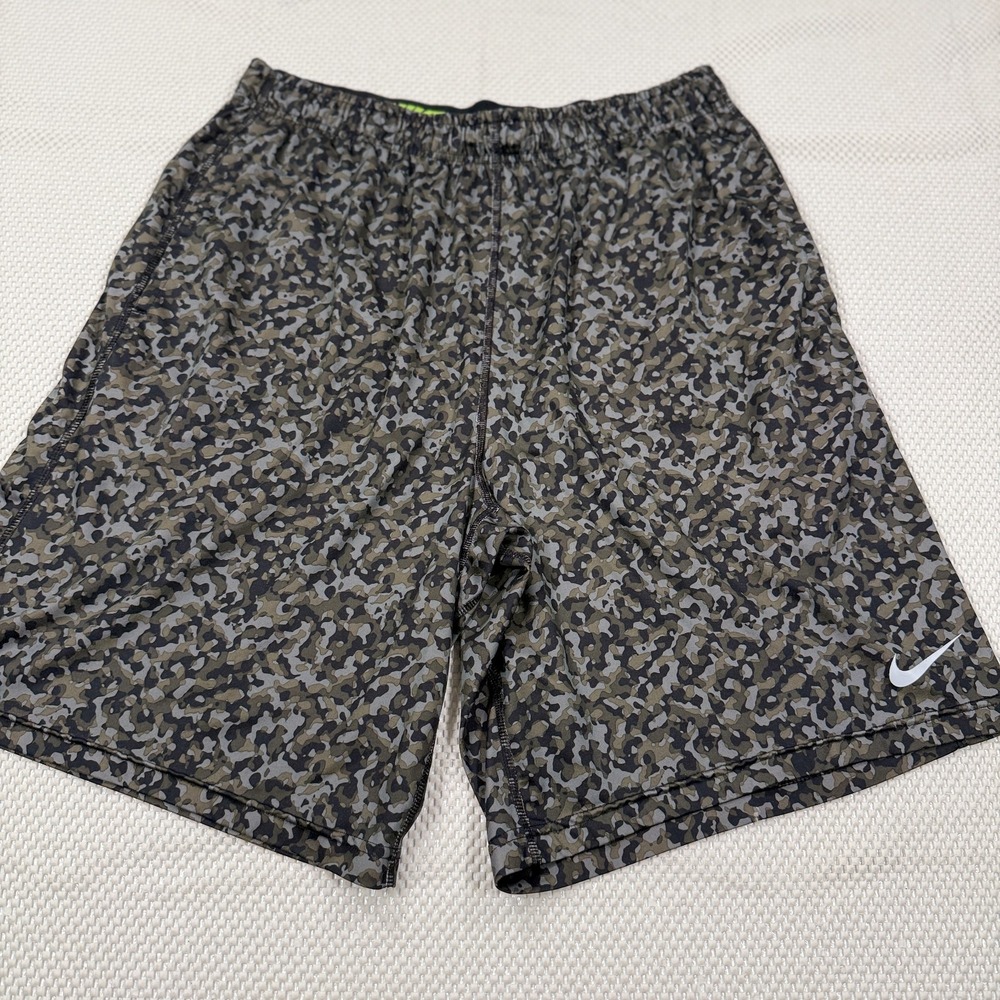 Nike Dri-FIT Camo Shorts Mens XL Gray Black Volt Running Training Athletic